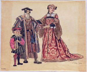 Rosalind et le vieux duc, costume pour Comme il vous plaira, produit par R. Courtneidge au Princes Theatre, Manchester